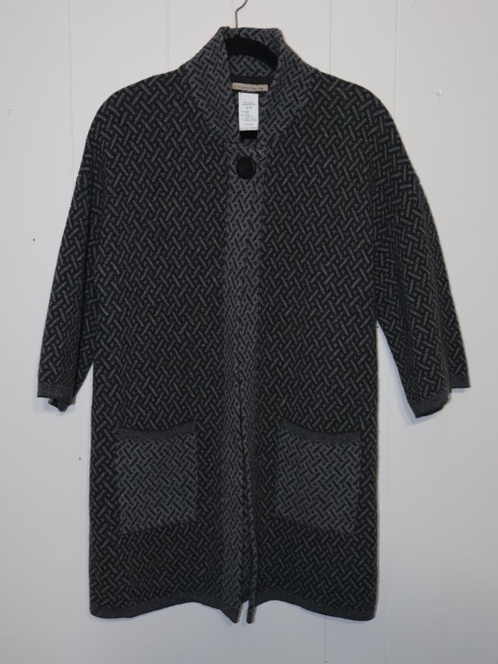 Chiaramente Wool Cardigan Sweater – Grey Pattern (Made in Italy) (Women’s M)